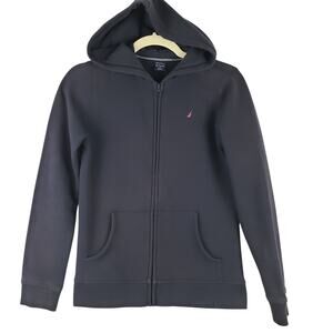 Nautica Girls XL Full Zip Hoodie Sweatshirt Solid Navy Classic Minimalist Lounge